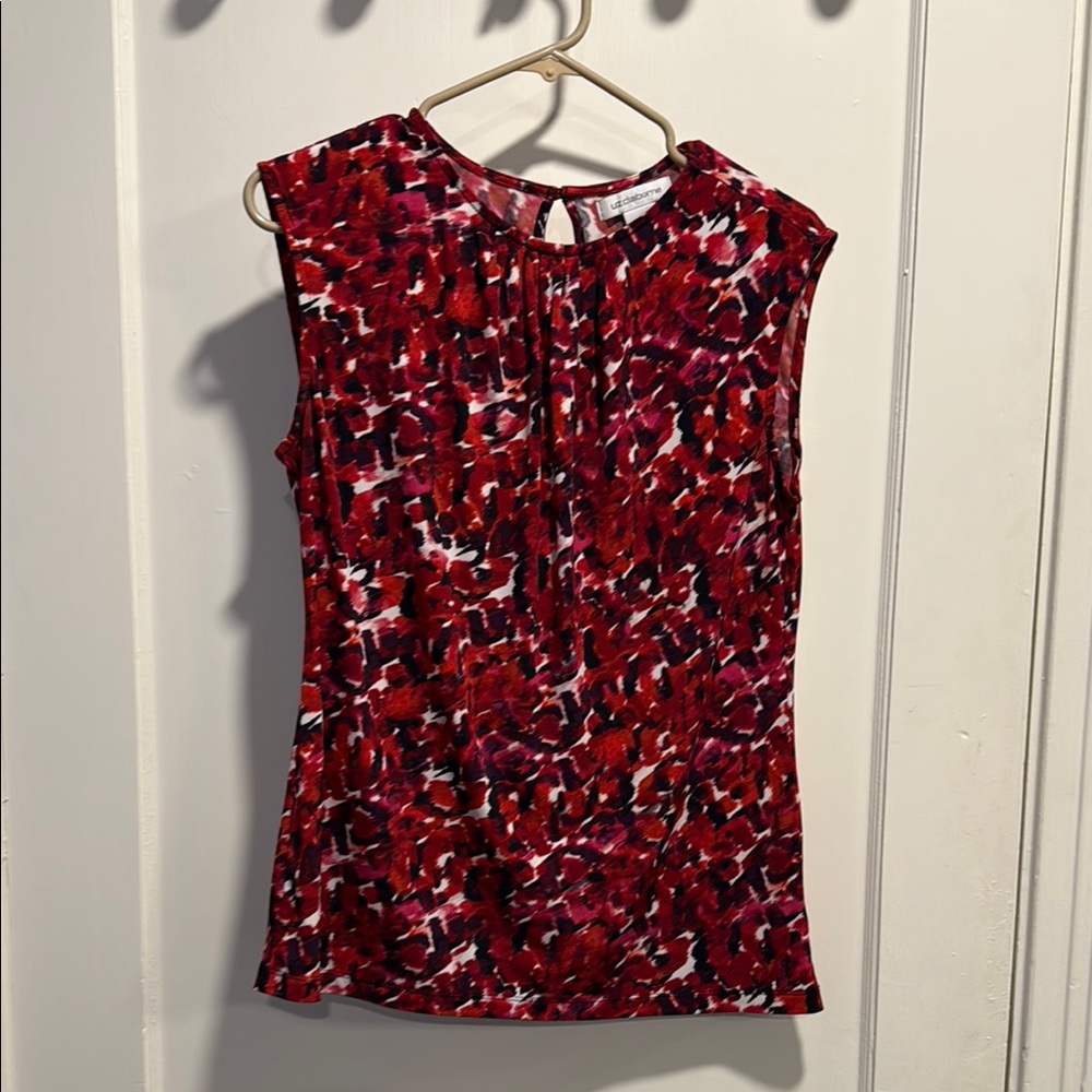 Liz Claiborne Red and Black Sleeveless Fitted Blouse